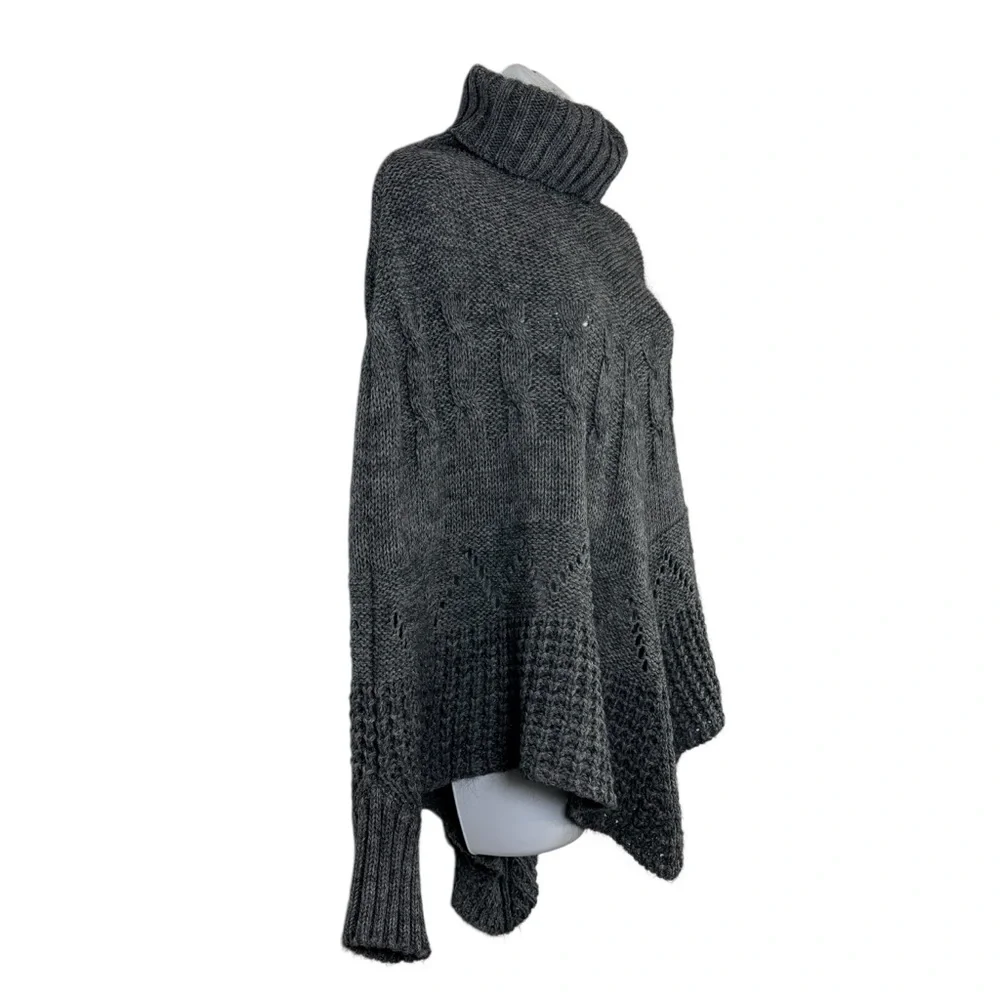 Iperico Made in Italy Grey Turtleneck Knit Poncho Sweater OS Wool Mohair Blend